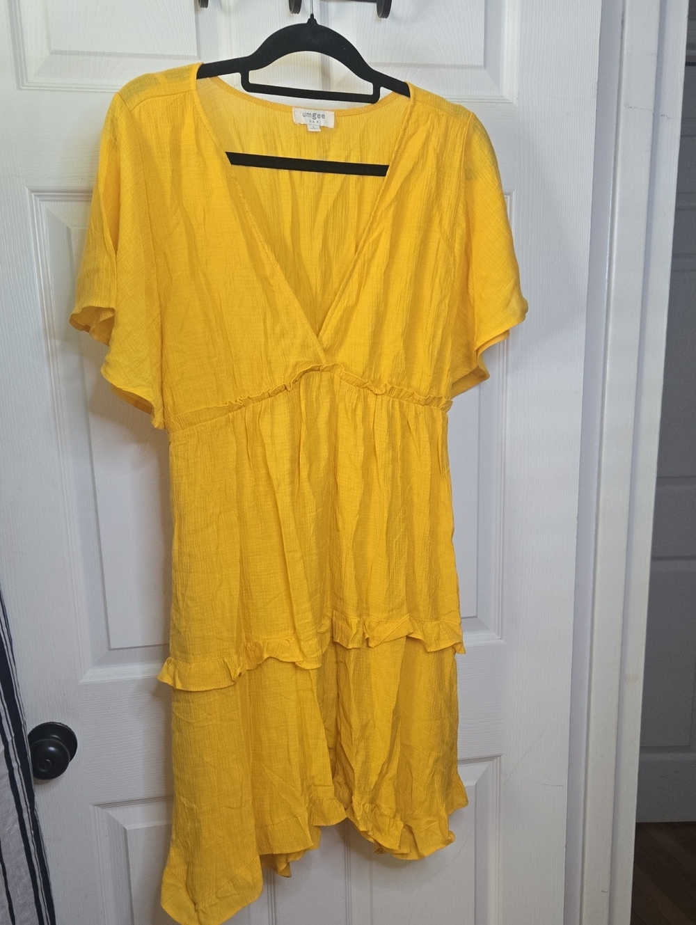 Umgee Yellow V-Neck Ruffle Tiered Women's Dress